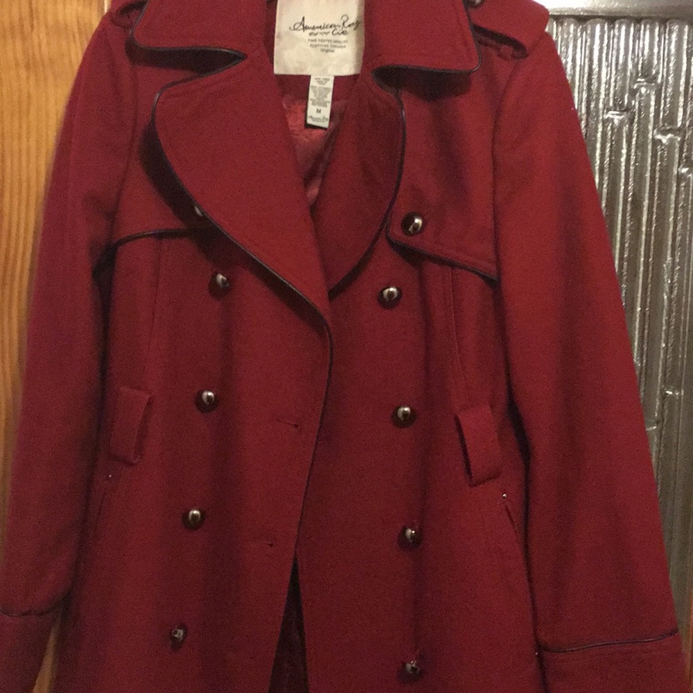 Red peacoat with black trim - Picture 1 of 7